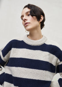 TIRSO STRIPES WOMAN JUMPER - SAND & SPACE BLUE KNIT SRIPES, THE NEW SOCIETY