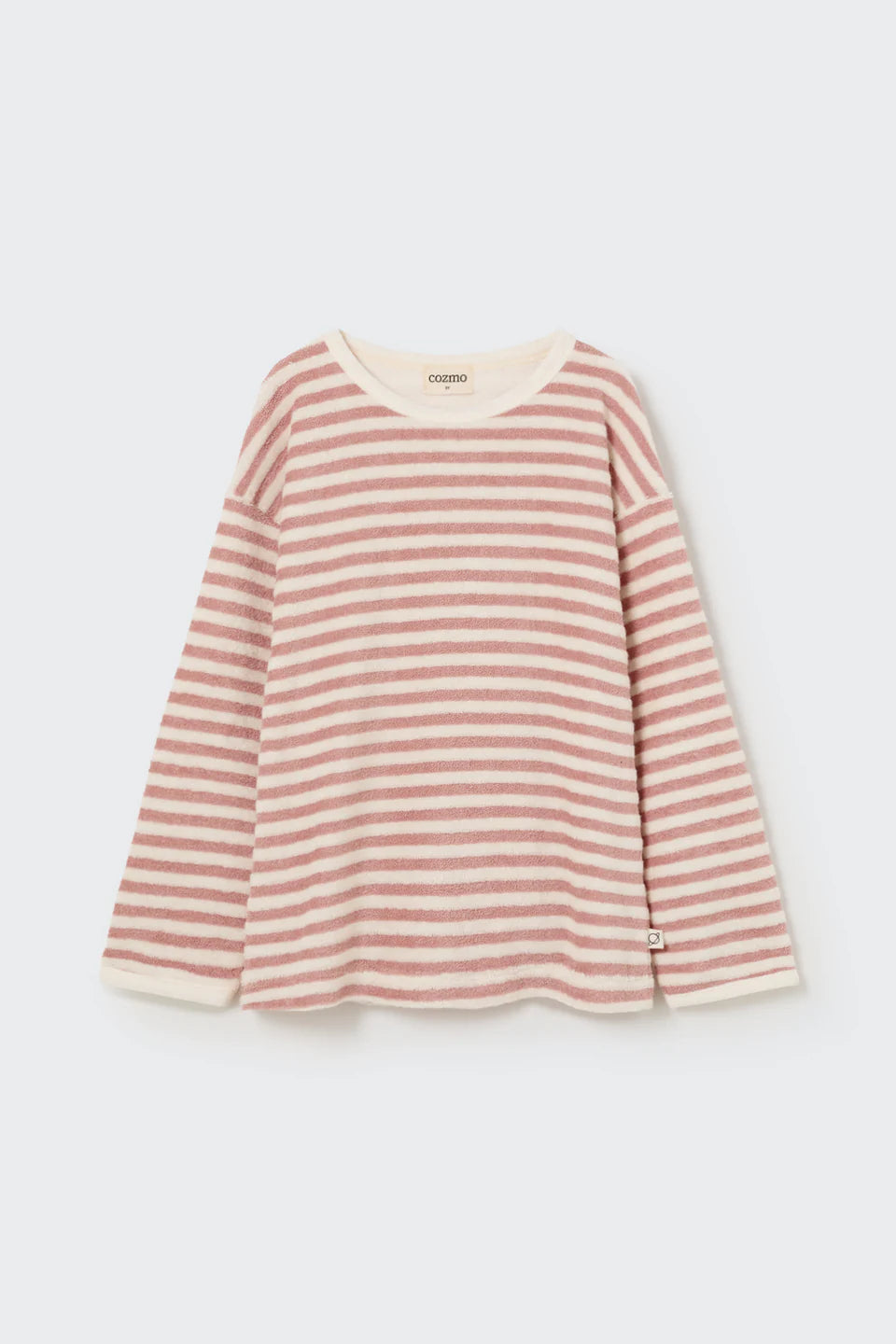 ORGANIC STRIPED TOWELLING SWEATSHIRT, ROSE - COZMO