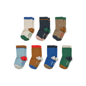 SILAS COTTON SOCKS 7-PACK - BLUE MULTI MIX, LIEWOOD