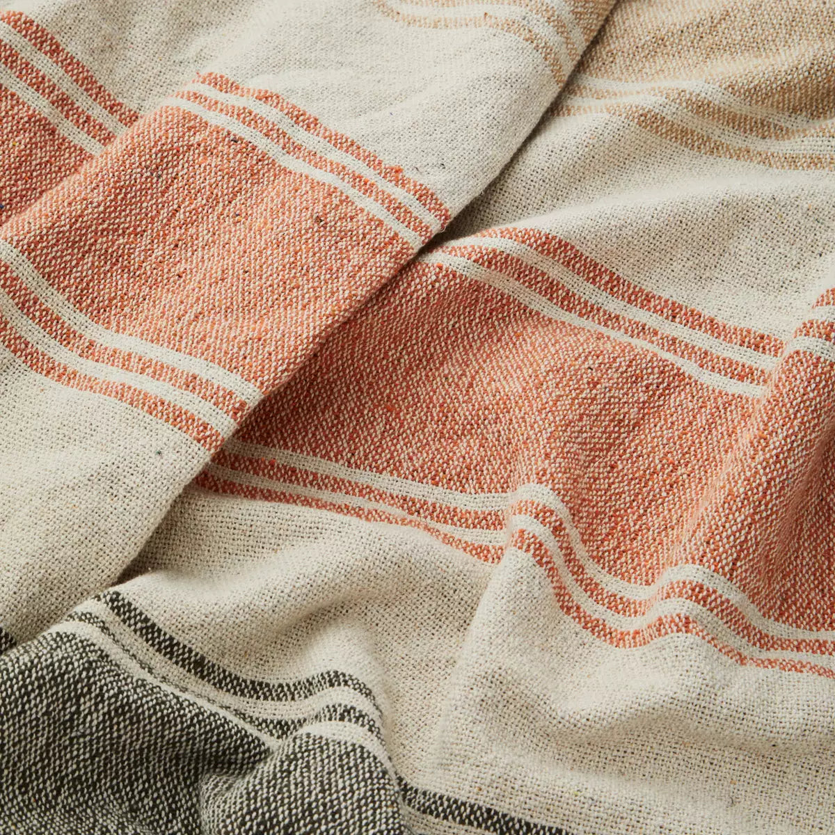 STRIPED WOVEN THROW TASSELS - BEIGE, SAND, ORANGE, GREEN, MADAM STOLZ